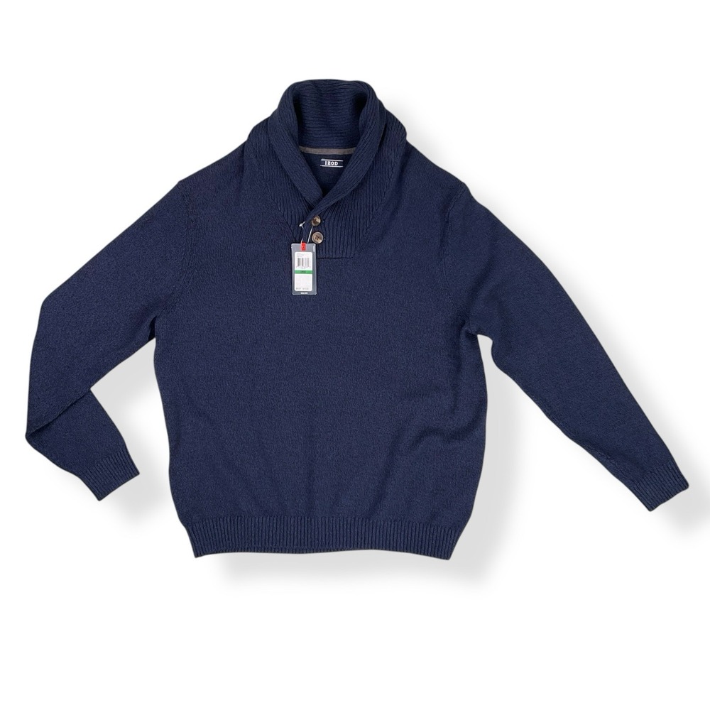 IZOD Sweater Men Large Blue Long Sleeve Button Collar Large NWT